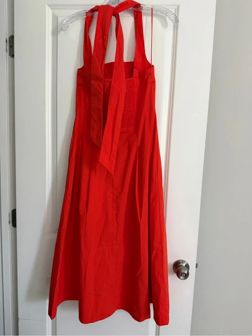 Express Poplin Tie Halter Square Neck Seamed Midi Dress with Pockets  NWT